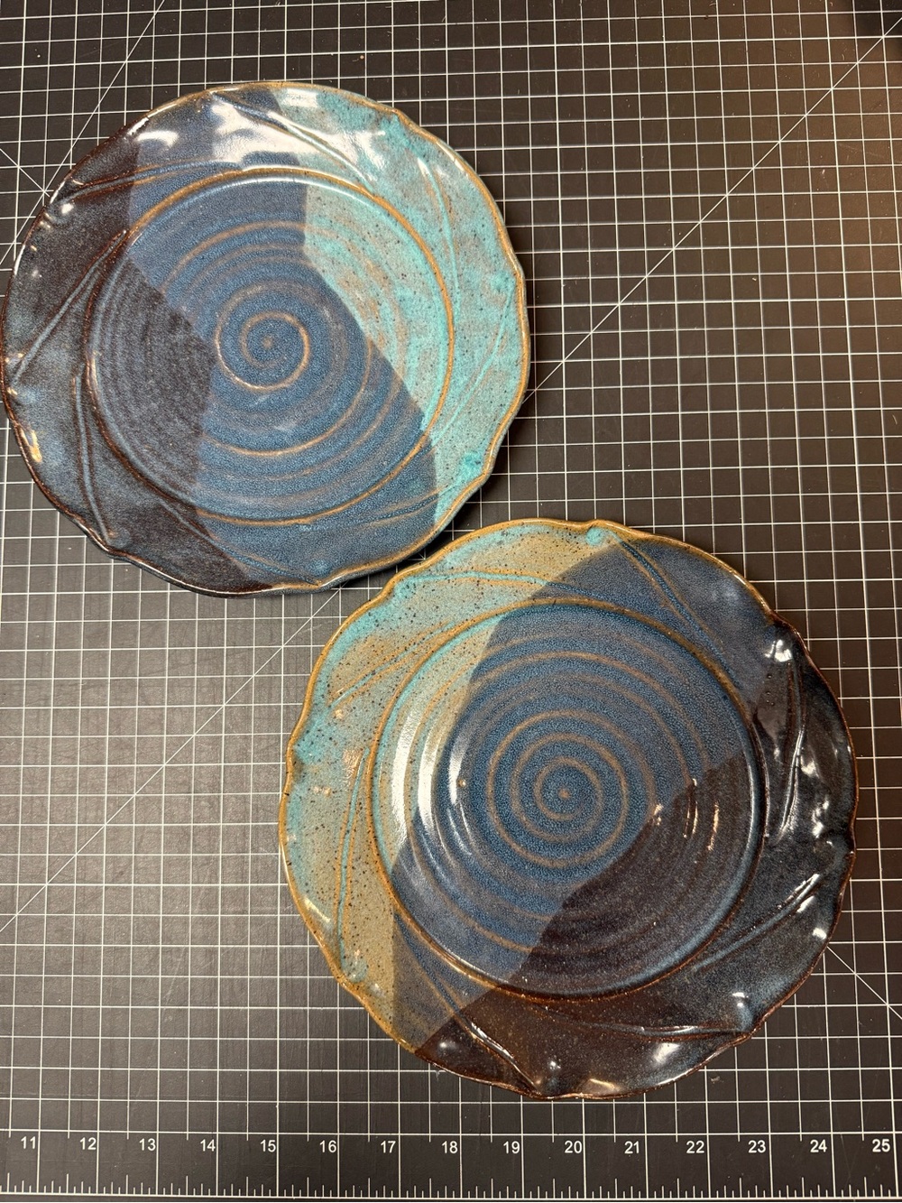 Handmade Blue and Teal Swirl Ceramic Wall Art Plate - Home Art